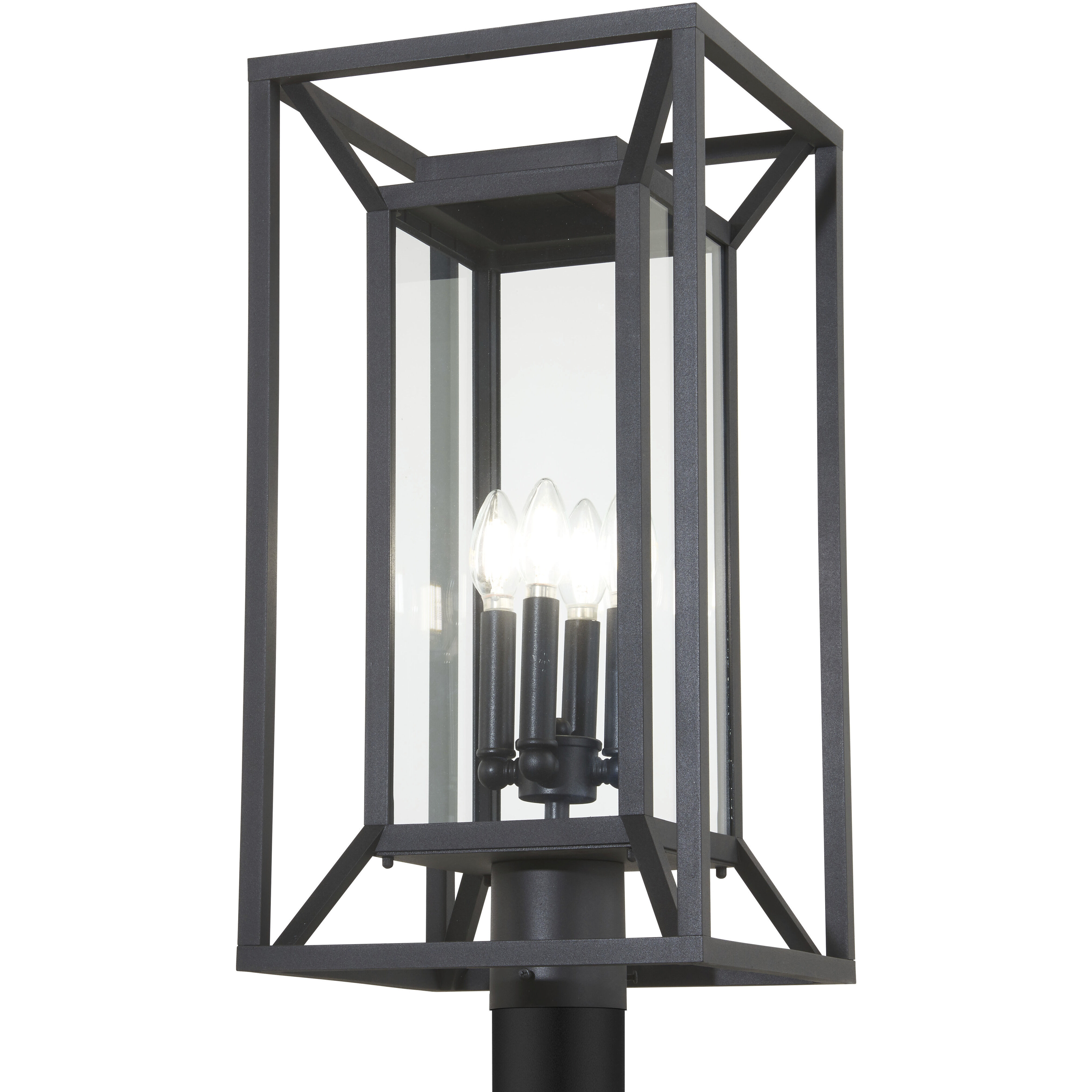 Great Outdoors Harbor View 4 Light 22.75 inch Sand Coal Outdoor Post Mount in Clear Glass